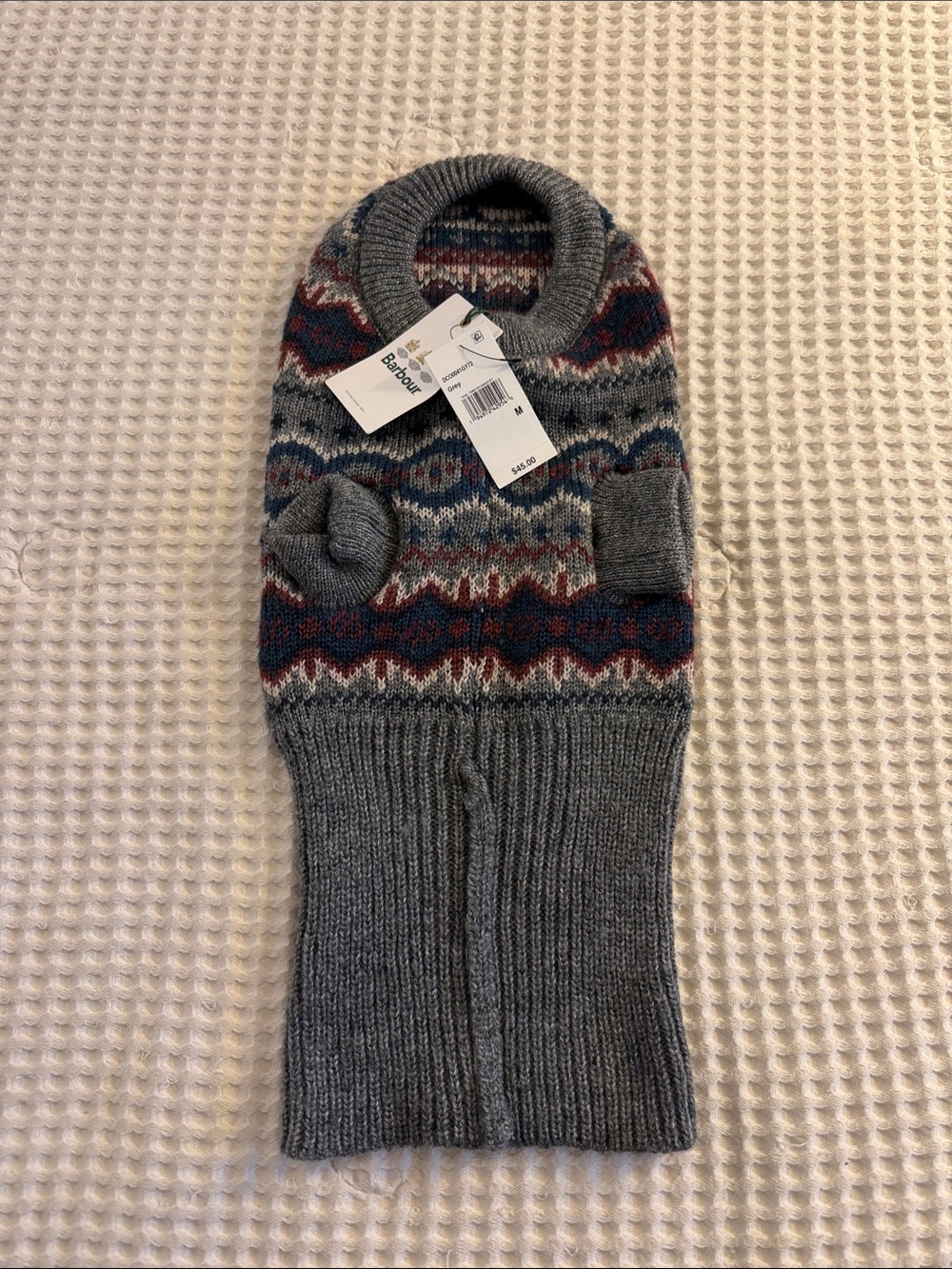 Barbour Gray Fair Isle dog Sweater with Blue and Red Accents - Picture 2 of 10